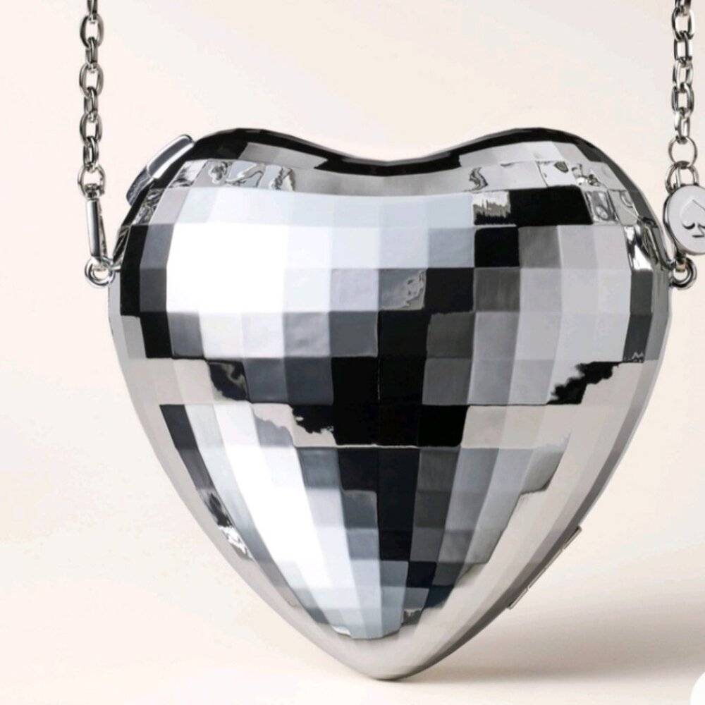 New Kate Spade Disco Heart Crossbody Novelty Bag Silver Purse Target Love Shack